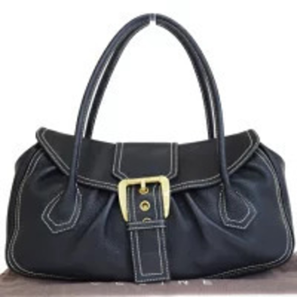 Celine leather top handle bag buckle Black Leather